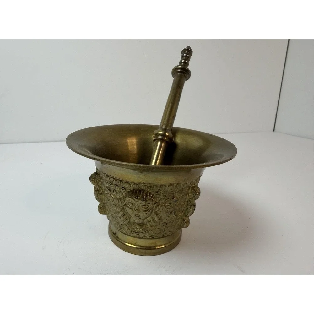 Solid Brass Design Face Mortar & Pestle Pharmacy Apothecary Vintage‎ 3